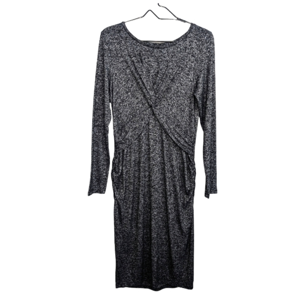 Old Navy Maternity Dark Gray Midi Below Knee Sheath Dress Long Sleeve Stretchy M